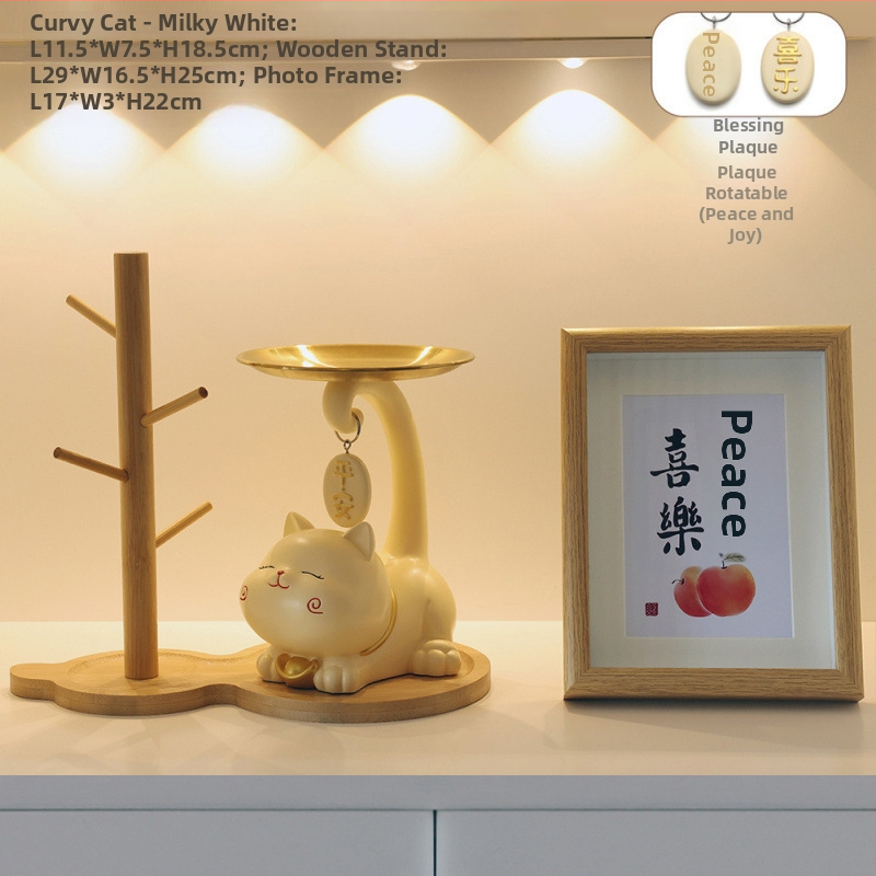 Atslēgu trauks ar laimīgās kaķes motīvu - rezīns, vienkāršs un mūsdienīgs stils, pielāgojama dekorācija