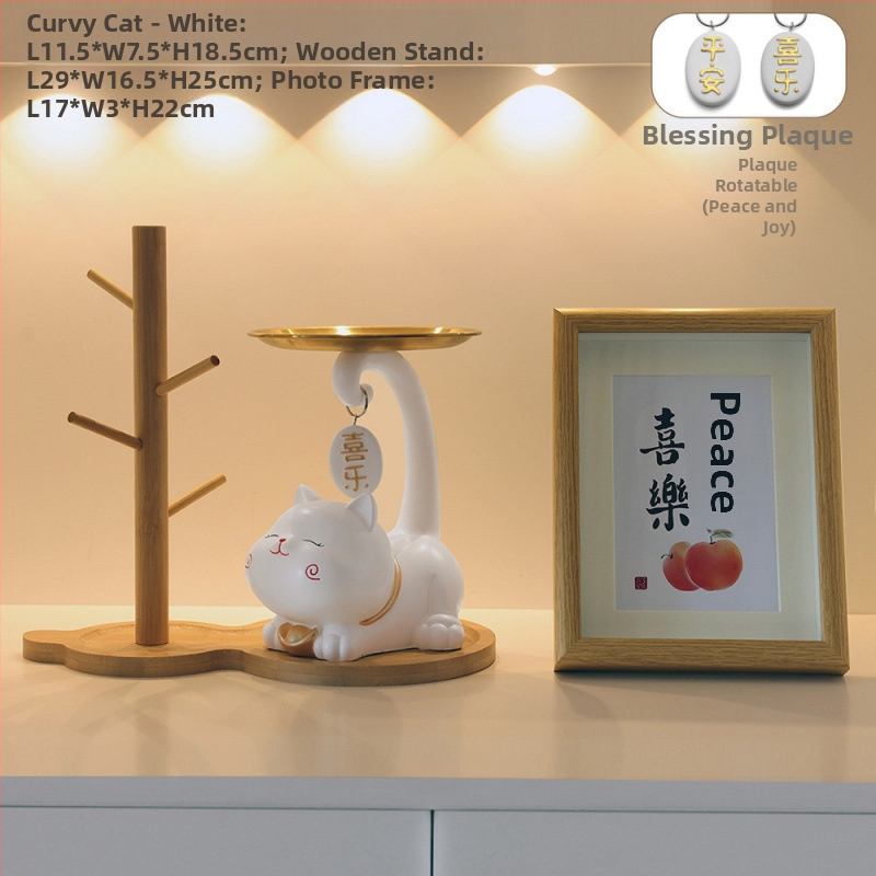 Atslēgu trauks ar laimīgās kaķes motīvu - rezīns, vienkāršs un mūsdienīgs stils, pielāgojama dekorācija