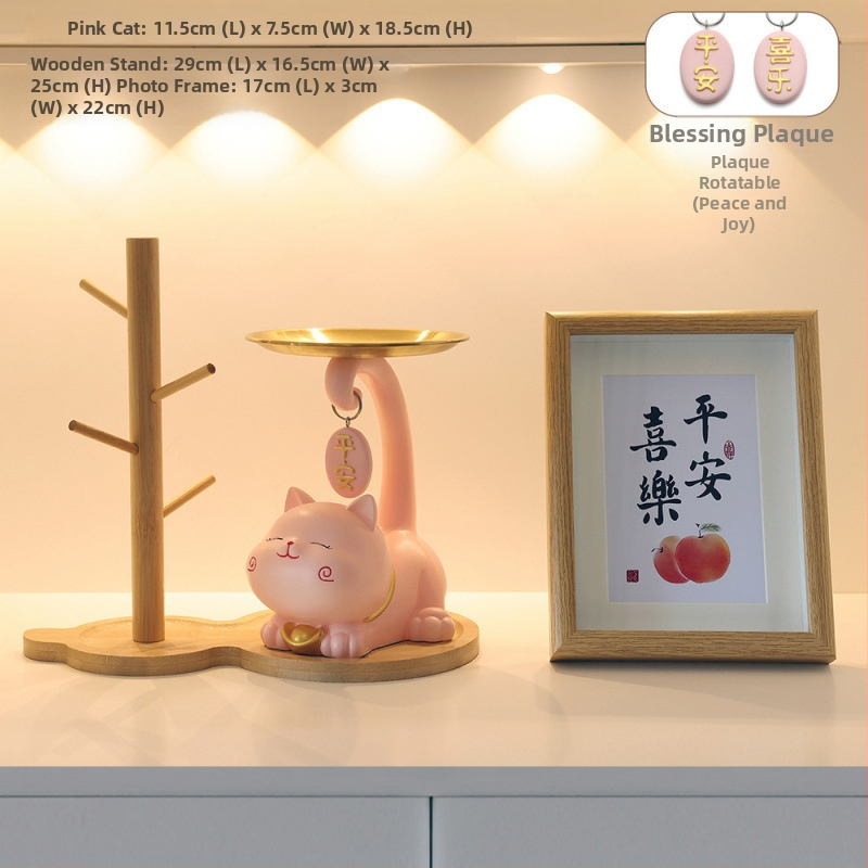 Atslēgu trauks ar laimīgās kaķes motīvu - rezīns, vienkāršs un mūsdienīgs stils, pielāgojama dekorācija