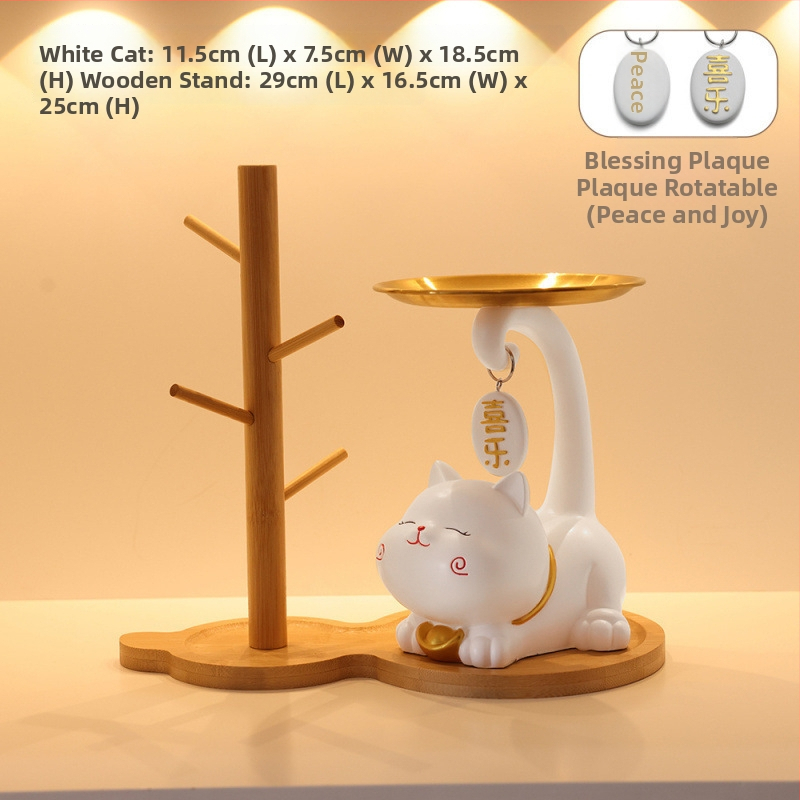 Atslēgu trauks ar laimīgās kaķes motīvu - rezīns, vienkāršs un mūsdienīgs stils, pielāgojama dekorācija