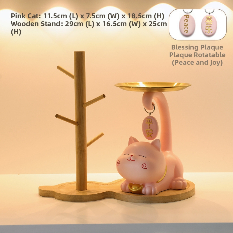 Atslēgu trauks ar laimīgās kaķes motīvu - rezīns, vienkāršs un mūsdienīgs stils, pielāgojama dekorācija