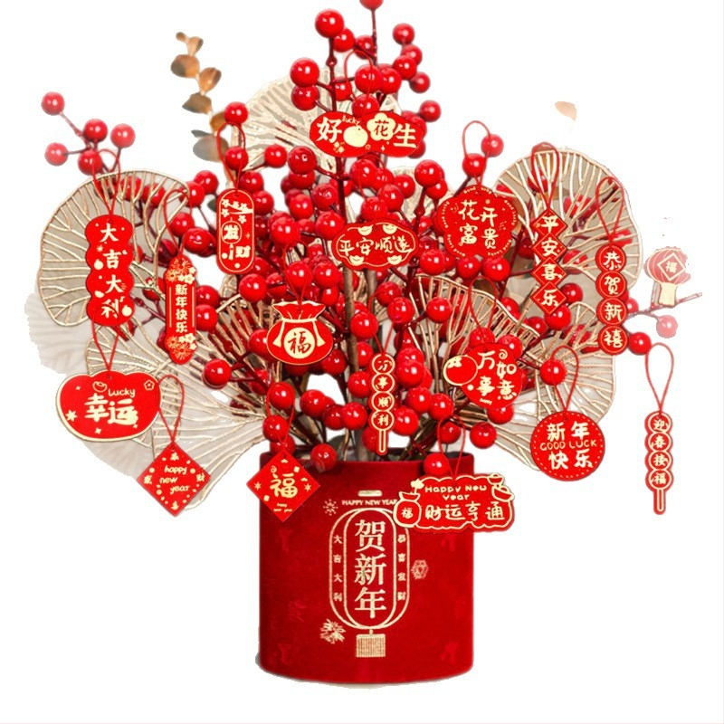 Umelá kvetinová ozdoba vo vedre požehnania, čínske štýl, vstrekované spracovanie, novoročná výzdoba obývačky