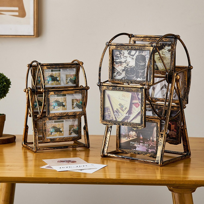 Ferris rato formos nuotraukų rėmas, plastikas ir stiklas, prancūziško retro stiliaus, stalinis dekoras.