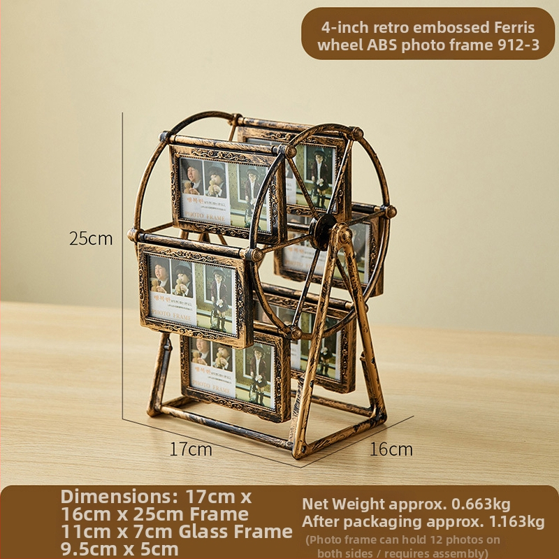 Ferris rato formos nuotraukų rėmas, plastikas ir stiklas, prancūziško retro stiliaus, stalinis dekoras.