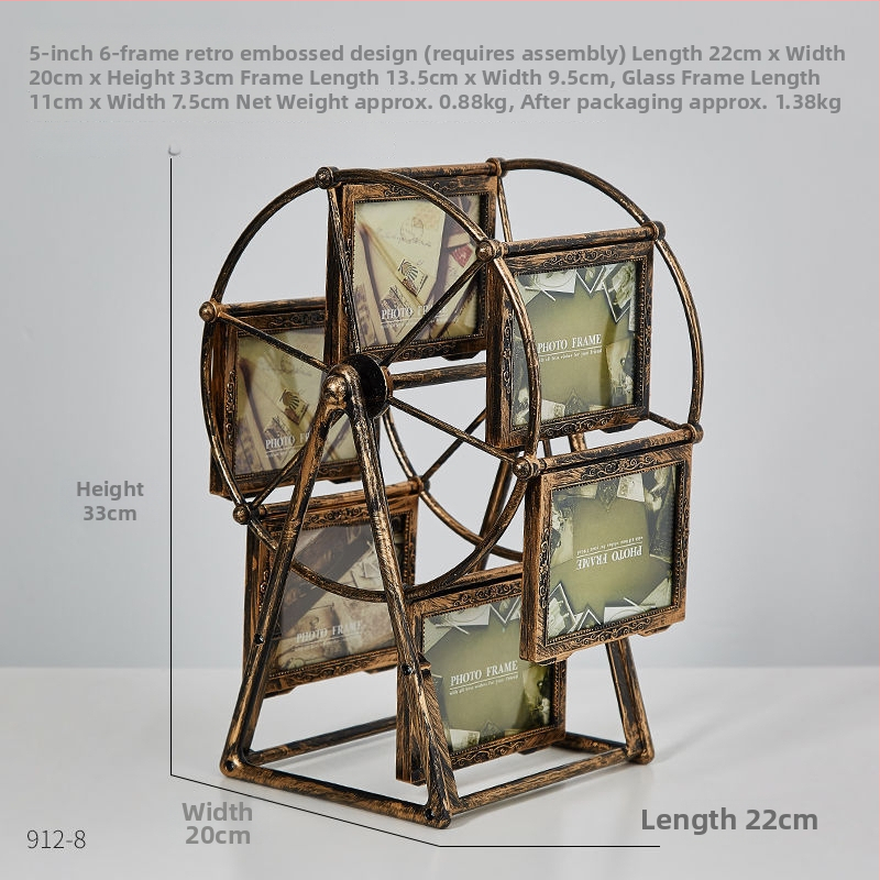 Ferris rato formos nuotraukų rėmas, plastikas ir stiklas, prancūziško retro stiliaus, stalinis dekoras.