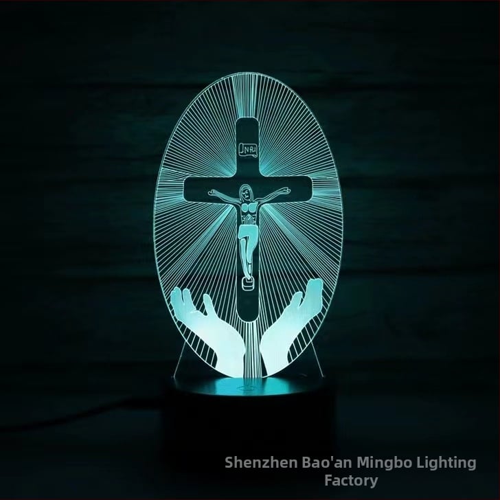 3D kryžiaus formos naktinė lemputė su LED, akrilo gaubtas, maitinimas įkišant į kištuką arba baterijomis, prisilietimo valdymas