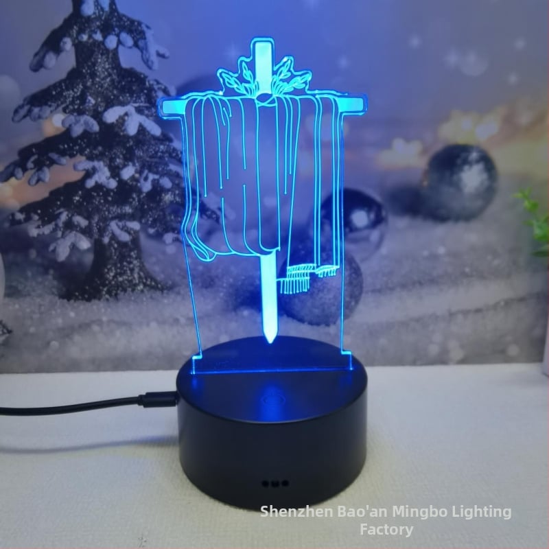 3D kryžiaus formos naktinė lemputė su LED, akrilo gaubtas, maitinimas įkišant į kištuką arba baterijomis, prisilietimo valdymas