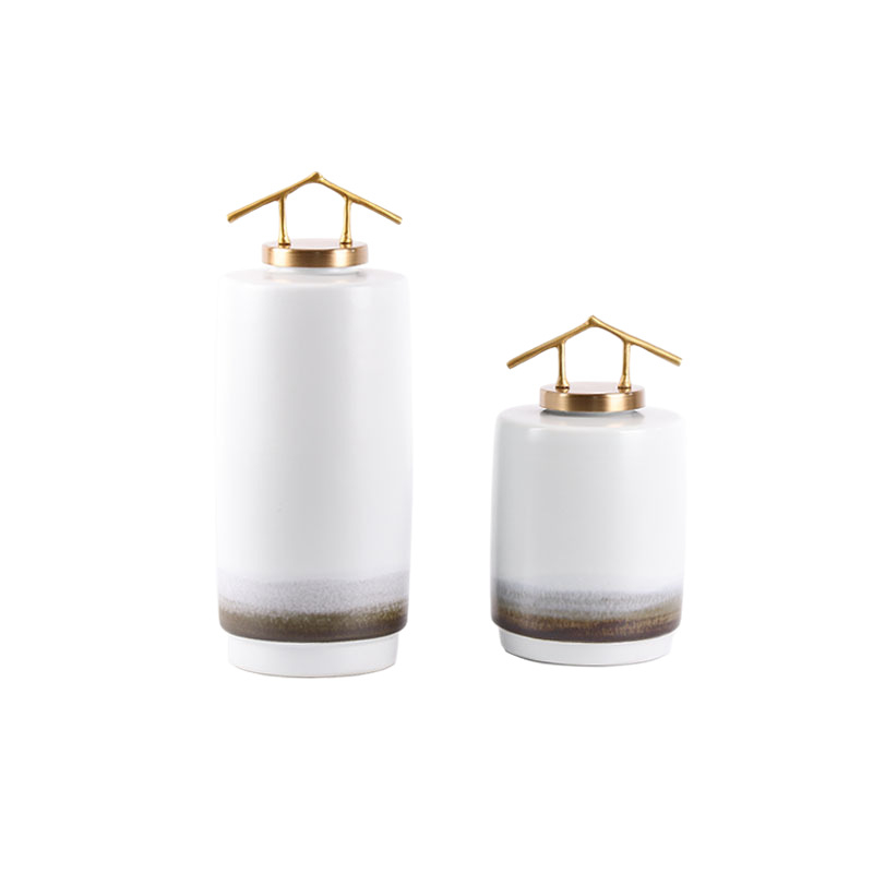 Mu Jing keramikas-metāla vāze ķīniešu stilā ar ainavas porcelāna ornamentu dzīvojamai istabai un studijai