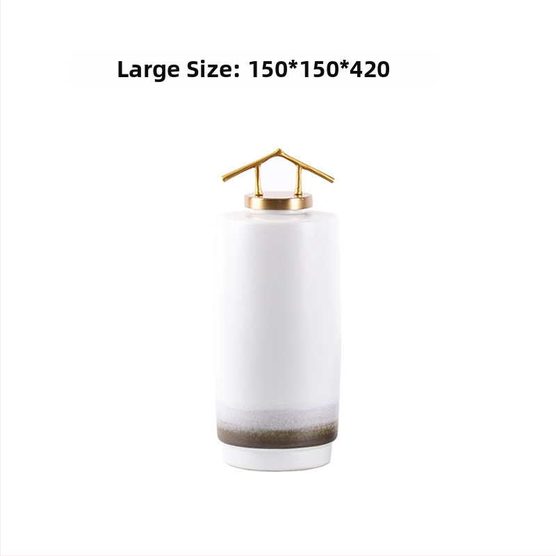 Mu Jing keramikas-metāla vāze ķīniešu stilā ar ainavas porcelāna ornamentu dzīvojamai istabai un studijai