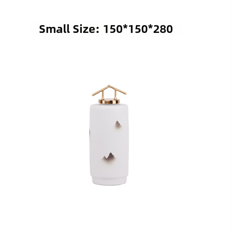 Mu Jing keramikas-metāla vāze ķīniešu stilā ar ainavas porcelāna ornamentu dzīvojamai istabai un studijai