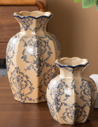 Keraminė vaza šviežioms gėlėms, rankų darbo, dažyta paviršiaus, Kinijos stilius