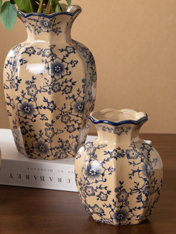 Keraminė vaza šviežioms gėlėms, rankų darbo, dažyta paviršiaus, Kinijos stilius