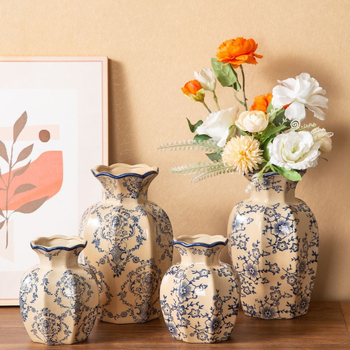 Keraminė vaza šviežioms gėlėms, rankų darbo, dažyta paviršiaus, Kinijos stilius