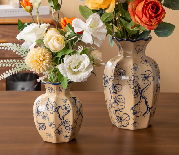 Keraminė vaza šviežioms gėlėms, rankų darbo, dažyta paviršiaus, Kinijos stilius