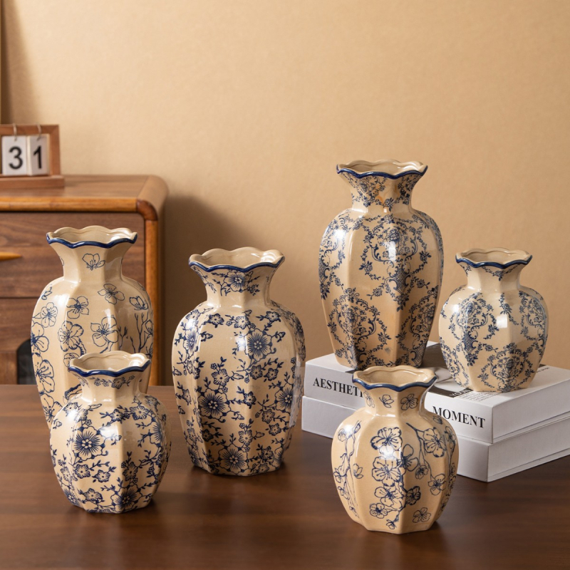 Keraminė vaza šviežioms gėlėms, rankų darbo, dažyta paviršiaus, Kinijos stilius