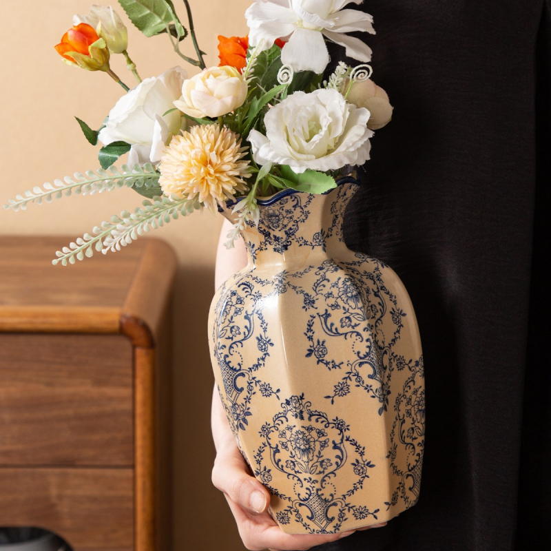Keraminė vaza šviežioms gėlėms, rankų darbo, dažyta paviršiaus, Kinijos stilius