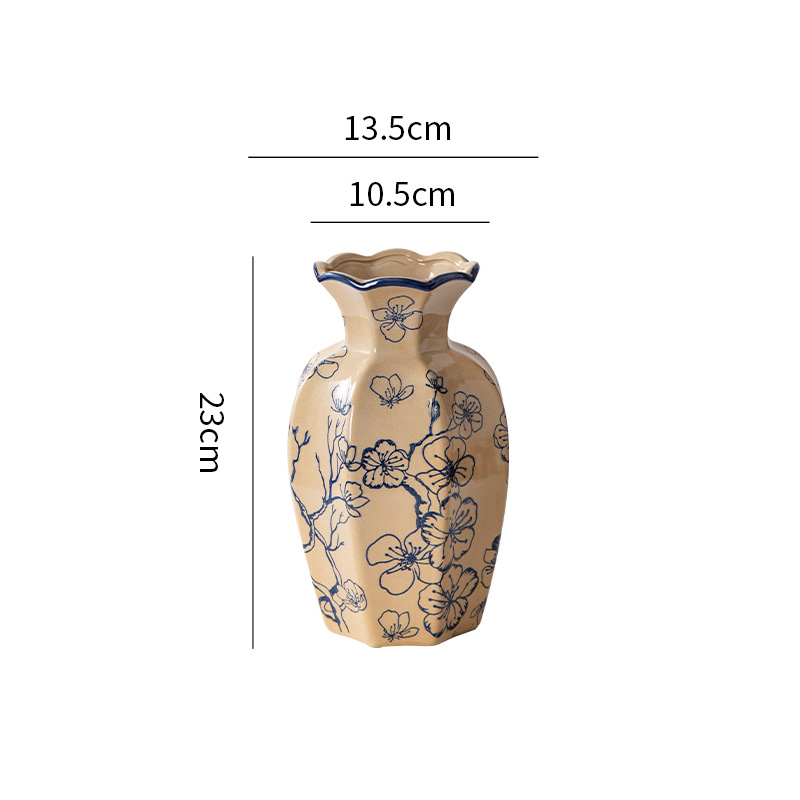 Keraminė vaza šviežioms gėlėms, rankų darbo, dažyta paviršiaus, Kinijos stilius