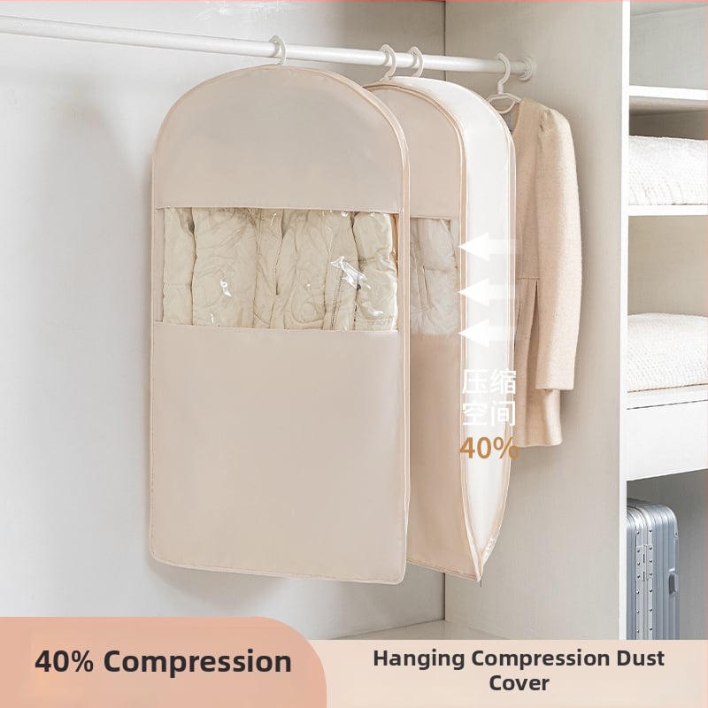 Чанта за съхранение на пухено яке със закачане — сатенен материал, прахоустойчива и влагоустойчива, компресия без въздух за гардероб