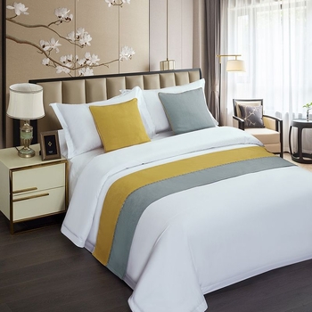 Крайна покривка за легло – модерна простота; мотиви растения; хотелски стил; възможност за лого; Материал: Друг