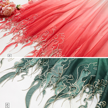 Siuvinėta Hanfu medžiaga su gradientine sunkia siuvinėjimo detale; Medžiaga: cheminė pluoštas; Panaudojimas: batai ir skrybėlės; Prekės ženklas: Kita