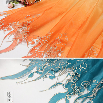 Siuvinėta Hanfu medžiaga su gradientine sunkia siuvinėjimo detale; Medžiaga: cheminė pluoštas; Panaudojimas: batai ir skrybėlės; Prekės ženklas: Kita