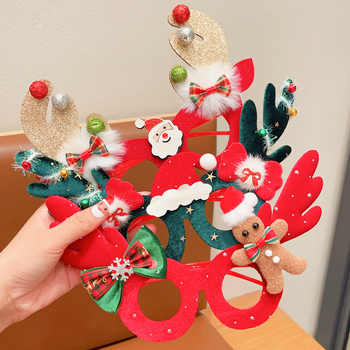 Bērnu Ziemassvētku kostīmu rekvizītu komplekts – brieža ragi, karikatūras maska un brillēm rāmis, rokdarbs no auduma (materiāls: audums; stils: bērni, multenes; piemērots vecums: 3–10 gadi)