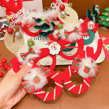 Bērnu Ziemassvētku kostīmu rekvizītu komplekts – brieža ragi, karikatūras maska un brillēm rāmis, rokdarbs no auduma (materiāls: audums; stils: bērni, multenes; piemērots vecums: 3–10 gadi)