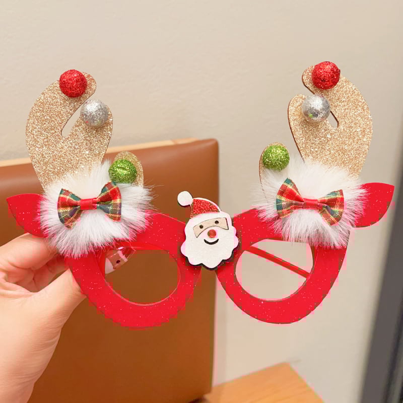 Bērnu Ziemassvētku kostīmu rekvizītu komplekts – brieža ragi, karikatūras maska un brillēm rāmis, rokdarbs no auduma (materiāls: audums; stils: bērni, multenes; piemērots vecums: 3–10 gadi)