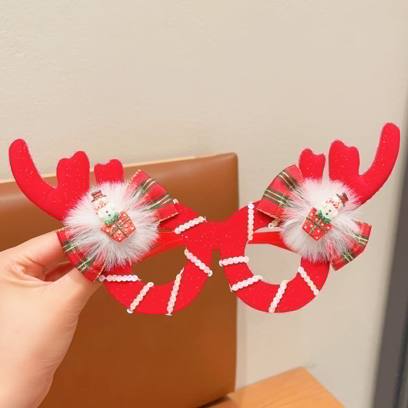 Bērnu Ziemassvētku kostīmu rekvizītu komplekts – brieža ragi, karikatūras maska un brillēm rāmis, rokdarbs no auduma (materiāls: audums; stils: bērni, multenes; piemērots vecums: 3–10 gadi)