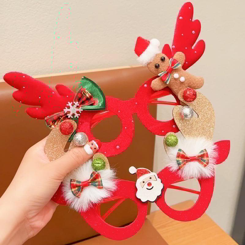 Bērnu Ziemassvētku kostīmu rekvizītu komplekts – brieža ragi, karikatūras maska un brillēm rāmis, rokdarbs no auduma (materiāls: audums; stils: bērni, multenes; piemērots vecums: 3–10 gadi)