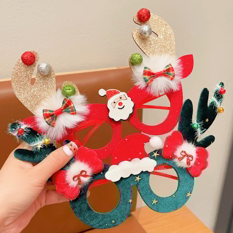 Bērnu Ziemassvētku kostīmu rekvizītu komplekts – brieža ragi, karikatūras maska un brillēm rāmis, rokdarbs no auduma (materiāls: audums; stils: bērni, multenes; piemērots vecums: 3–10 gadi)