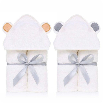 Babafürdő törölköző kapucnival és mesefülekkel — bambusz rost, 400–500 g, 19 szál, hímzett és varrott