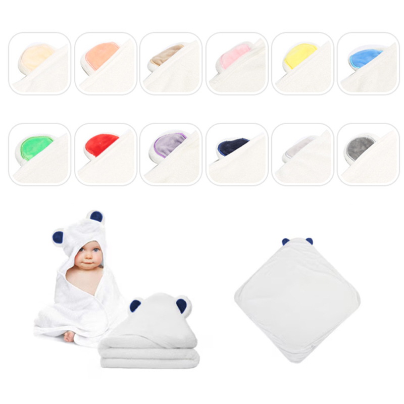 Babafürdő törölköző kapucnival és mesefülekkel — bambusz rost, 400–500 g, 19 szál, hímzett és varrott