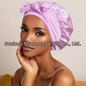 Zīda nakts cepure ar elastīgu jostu matu žāvēšanai — ķermenis 100% zīds, elastīgā poliester lenta, svars 50–79 g, produkta kods Silk stretch cap