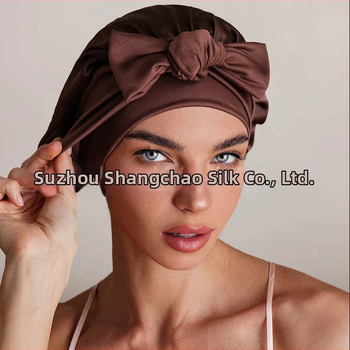 Zīda nakts cepure ar elastīgu jostu matu žāvēšanai — ķermenis 100% zīds, elastīgā poliester lenta, svars 50–79 g, produkta kods Silk stretch cap