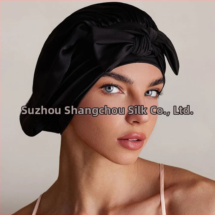 Zīda nakts cepure ar elastīgu jostu matu žāvēšanai — ķermenis 100% zīds, elastīgā poliester lenta, svars 50–79 g, produkta kods Silk stretch cap