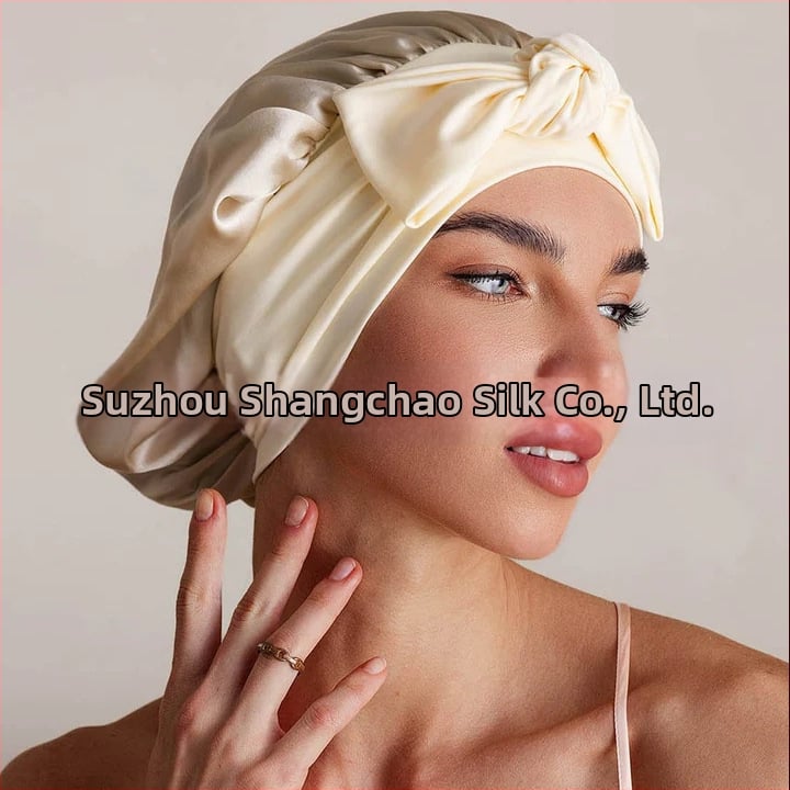 Zīda nakts cepure ar elastīgu jostu matu žāvēšanai — ķermenis 100% zīds, elastīgā poliester lenta, svars 50–79 g, produkta kods Silk stretch cap