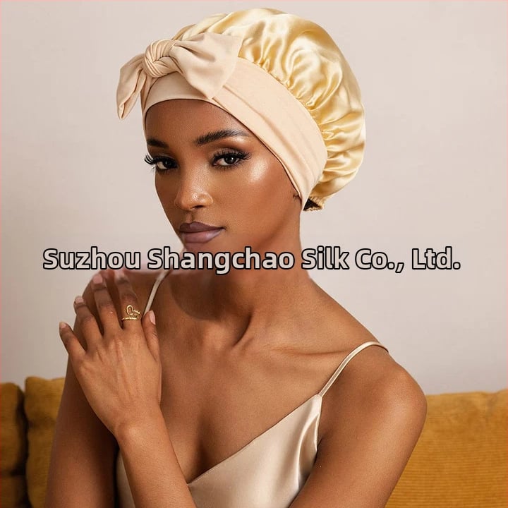 Zīda nakts cepure ar elastīgu jostu matu žāvēšanai — ķermenis 100% zīds, elastīgā poliester lenta, svars 50–79 g, produkta kods Silk stretch cap