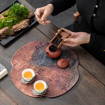 Apskrito formos dviejų pusių izoliacinis arbatos kilimėlis iš audinio su logotipu, kinų stilius