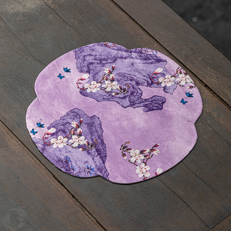 Apskrito formos dviejų pusių izoliacinis arbatos kilimėlis iš audinio su logotipu, kinų stilius