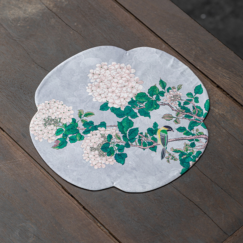 Apskrito formos dviejų pusių izoliacinis arbatos kilimėlis iš audinio su logotipu, kinų stilius