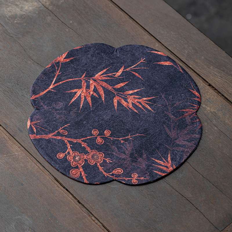 Apskrito formos dviejų pusių izoliacinis arbatos kilimėlis iš audinio su logotipu, kinų stilius