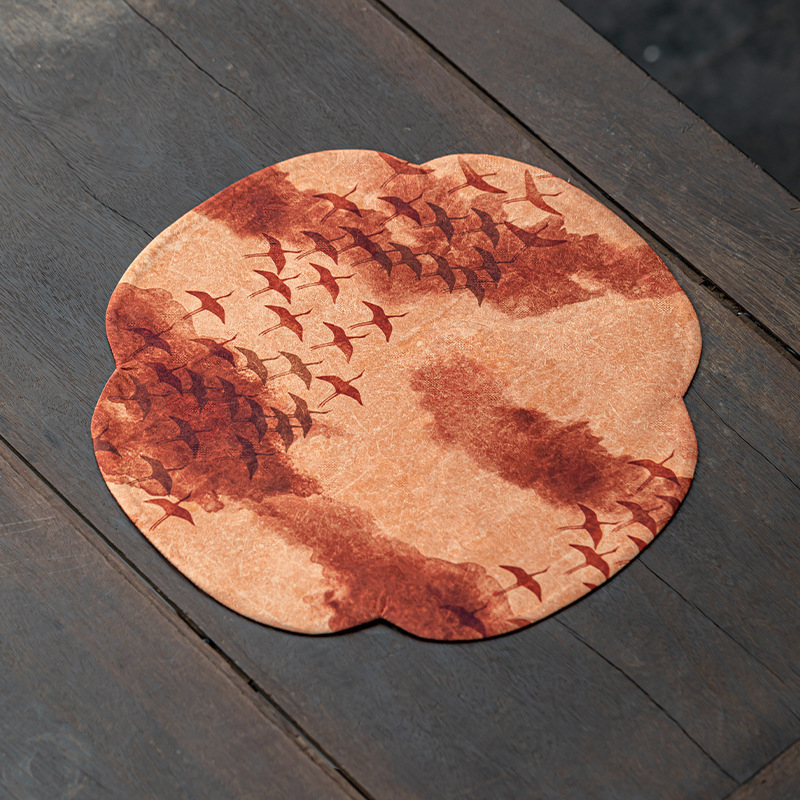 Apskrito formos dviejų pusių izoliacinis arbatos kilimėlis iš audinio su logotipu, kinų stilius