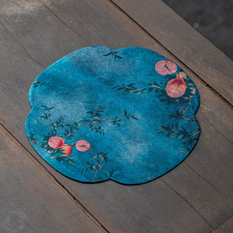 Apskrito formos dviejų pusių izoliacinis arbatos kilimėlis iš audinio su logotipu, kinų stilius