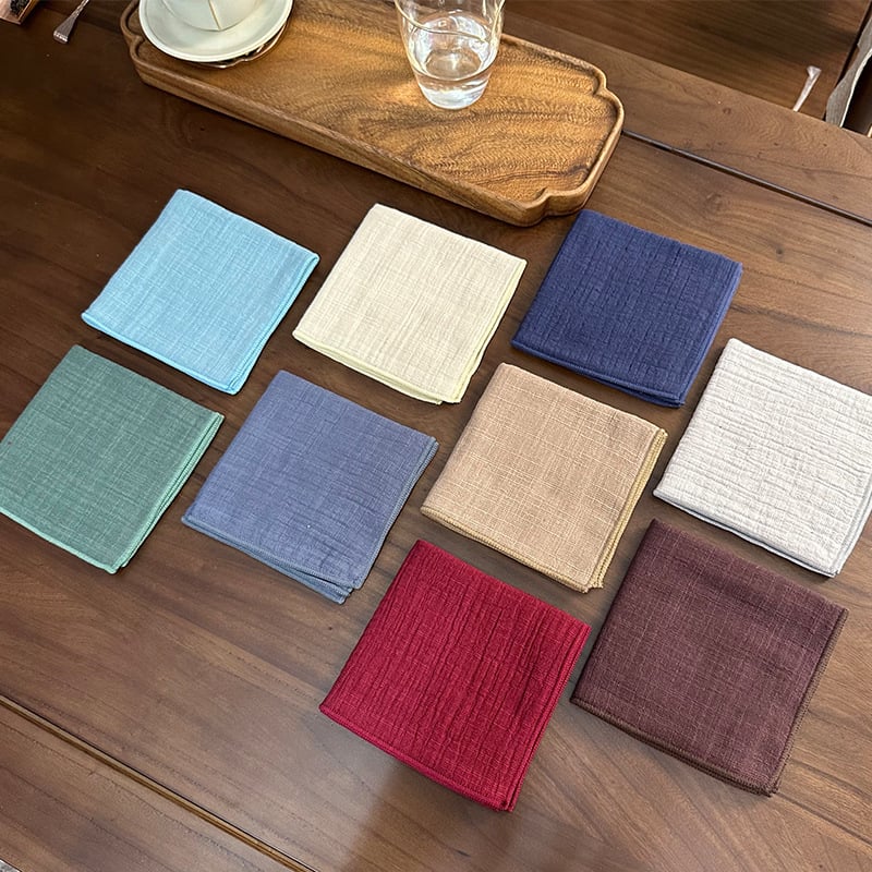 Négyzet alakú teáskendő pamut-linó keverékből – 260 g, slub fonal, fonal 21, hímzett szeg