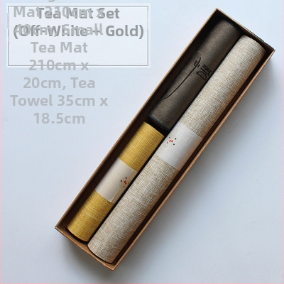 Japoniško stiliaus Zen įkvėptas vandeniui atsparus medvilnės-linų audinio arbatos ceremonijos aksesuarų rinkinys; įsk. arbatos kilimėlis, arbatos servetėlė, stalo kilimėlis ir stalo takelis
