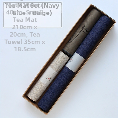 Japoniško stiliaus Zen įkvėptas vandeniui atsparus medvilnės-linų audinio arbatos ceremonijos aksesuarų rinkinys; įsk. arbatos kilimėlis, arbatos servetėlė, stalo kilimėlis ir stalo takelis