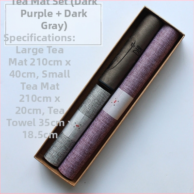 Japoniško stiliaus Zen įkvėptas vandeniui atsparus medvilnės-linų audinio arbatos ceremonijos aksesuarų rinkinys; įsk. arbatos kilimėlis, arbatos servetėlė, stalo kilimėlis ir stalo takelis