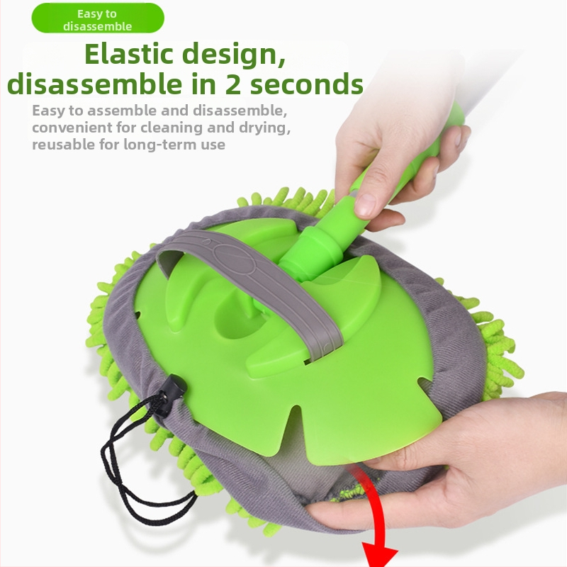 Pöördleviline teleskoopne auto pesemis mop vahupuhaste harjaga, alumiiniumvardaga ja chenille peaga