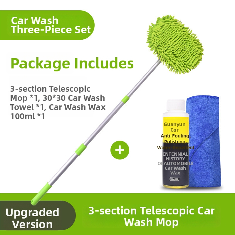 Pöördleviline teleskoopne auto pesemis mop vahupuhaste harjaga, alumiiniumvardaga ja chenille peaga